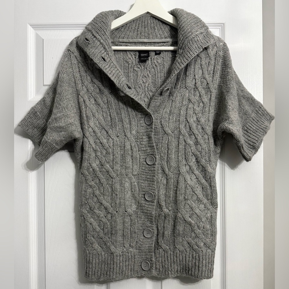 Esprit Collection Gray Cable Knit Short Sleeve Sweater